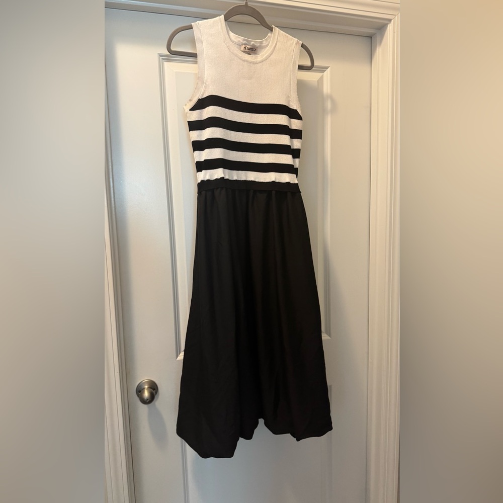 Nanette Lepore Black and White Striped Midi Dress